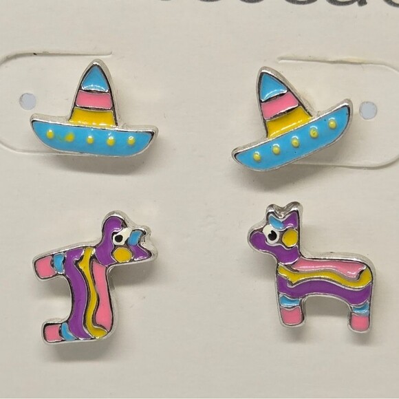 Francescas Sombrero Pinata Taco Tuesday Cinco De Mayo Stud Earring Set NEW - Picture 2 of 4